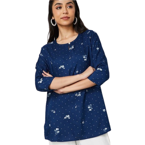 Lifestyle Floral Print Round Neck 3/4th Sleeves Kurti