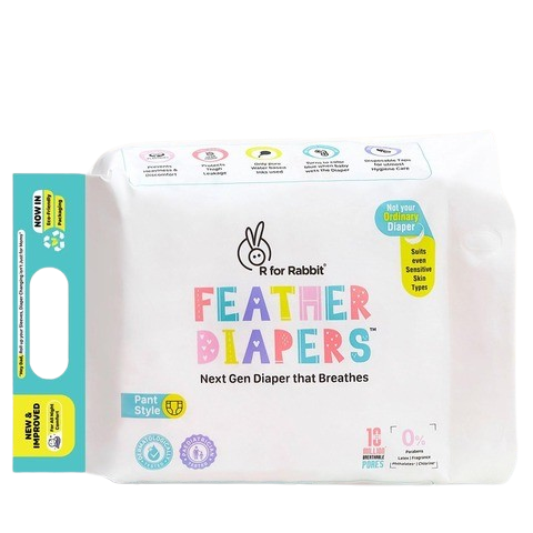 R for Rabbit Feather Baby Diapers - Soft Pant Style Chemical-free, Leak-Proof - 26 pc