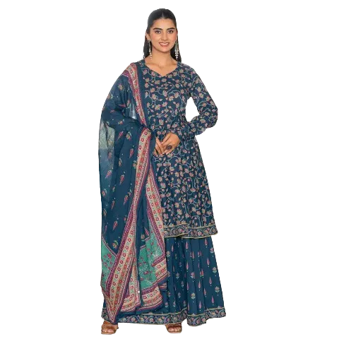 Aramya Cotton Voile Floral Blue Dupatta