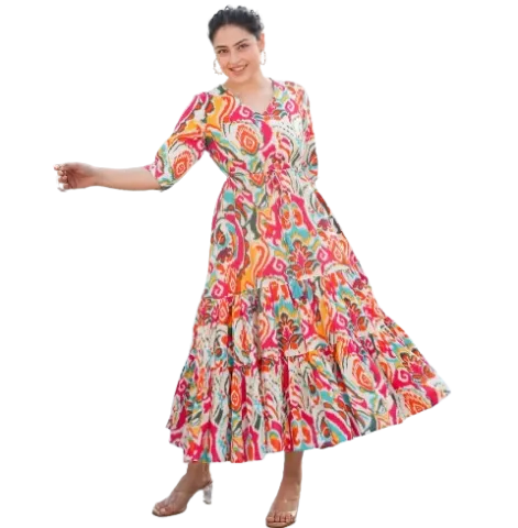 Aramya Soft Cotton Abstract Flared Multicolor Dress