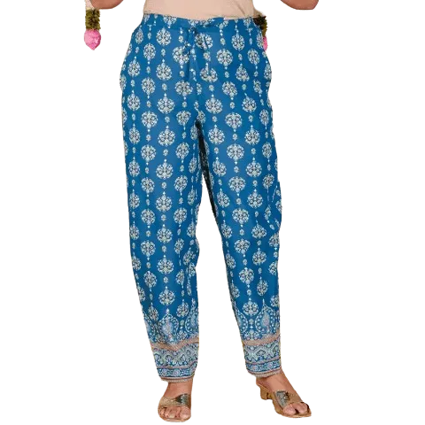 Aramya Soft Cotton Floral Blue Tapered Trousers