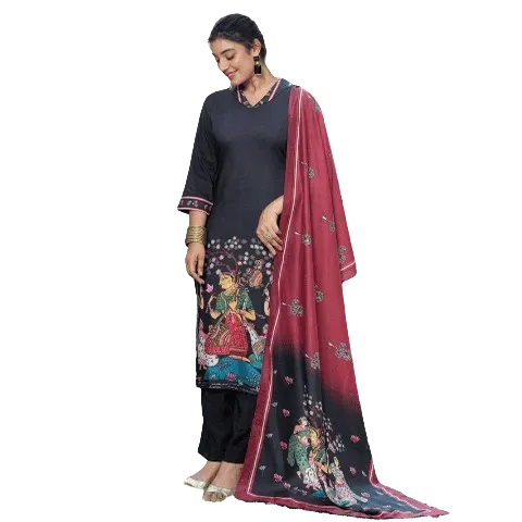 Aramya Tavira Blended Silk Placement Print Straight Black Kurta