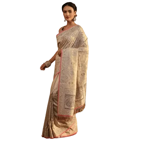 Libas Cream Ethnic Motifs Embroidered Silk Blend Saree With Unstitched Blouse Piece