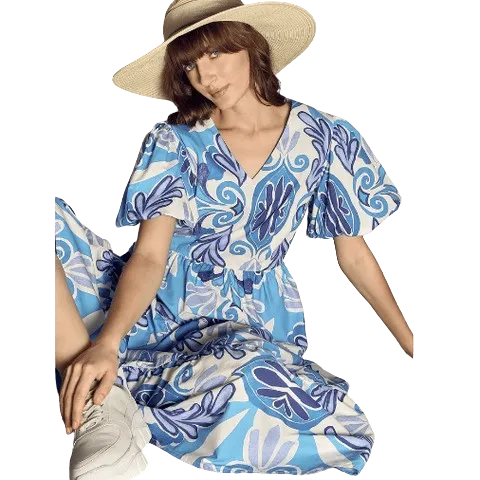 Vero Moda Blue Printed Midi Dress